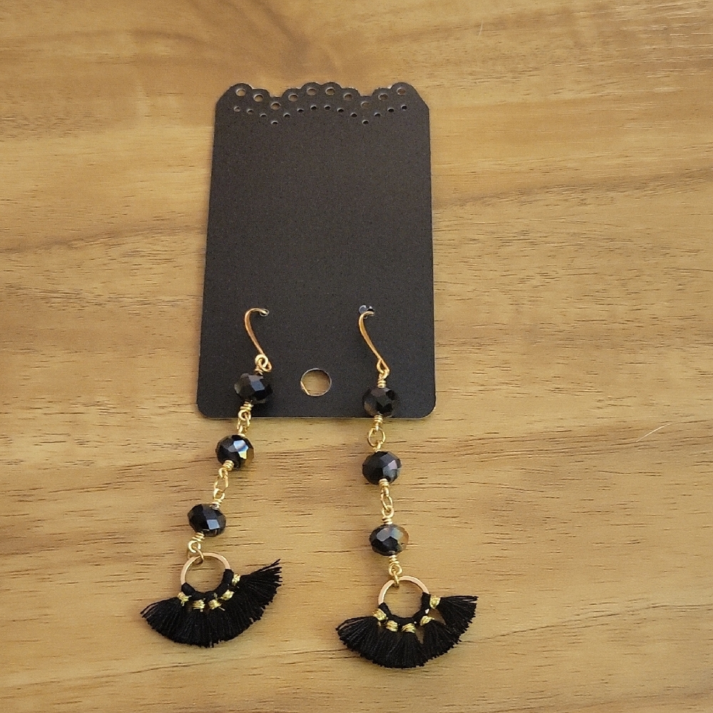 Elegant Black and Gold Tassel Earrings